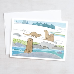 Fluss Otter im Schnee Urlaub Karte Illustration Weihnachtskarte