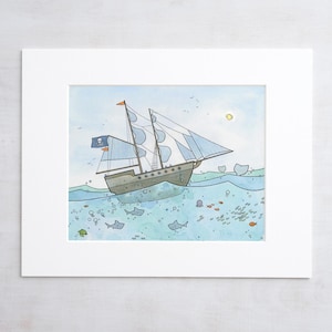 Pirate Ship Print Pirate Decor Ocean Animals Kids Room Wall Art