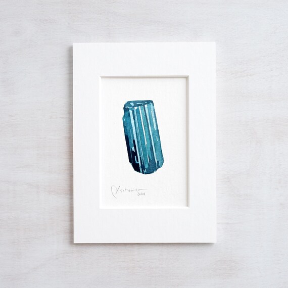 Original Tourmaline Crystal Watercolor Painting Mineral Art - Etsy