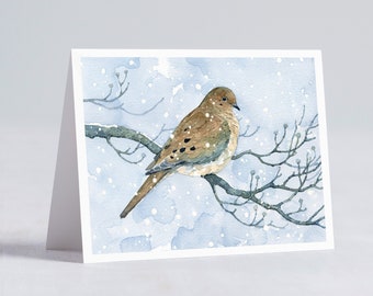 Mourning Dove Winter Card Christmas Holiday Bird in Snow Note Card