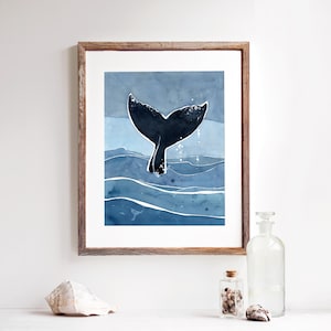 Whale Tail Print Nautische Ozean Aquarell Kunst Küstenwanddekor