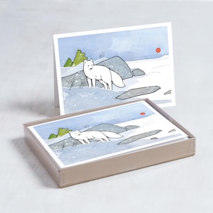 Conjunto de cartões de Natal Arctic Fox 10 cartões em branco