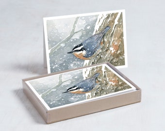 Nuthatch in Snow Christmas Card Set