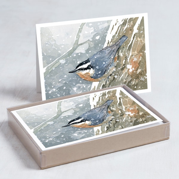 Nuthatch in Snow Christmas Card Set