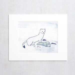 Ermine Print White Weasel in Snow Painting Animal Art image 4