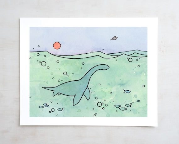 Plesiosaur Art Print Dinosaur Illustration Nursery Wall Art
