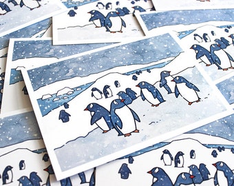 Penguins Card Set - Snowy Christmas Holiday