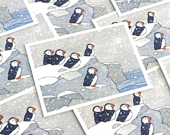 Puffins in Snow Holiday Card Set Nature Themed Cards