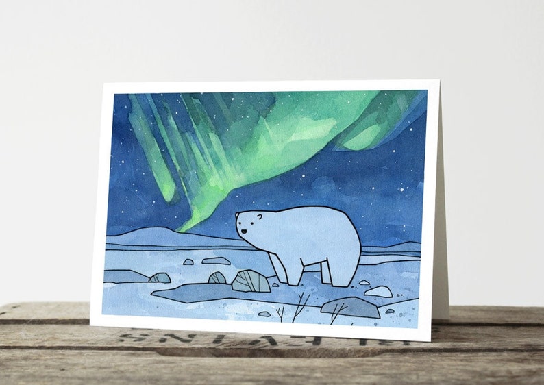 Polar Bear Northern Lights Christmas Card image 1