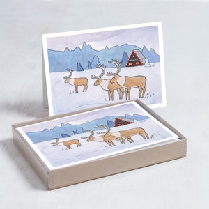 Reindeer Christmas Cards Scandinavian Holiday Whimsical Art Cards image 3