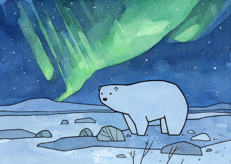 Polar Bear Northern Lights Christmas Card image 2