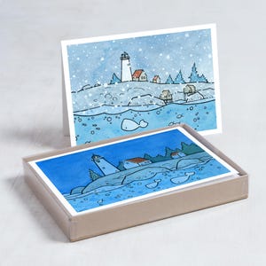 Jeu de cartes de Noël Baleine côtière - Lot de 10