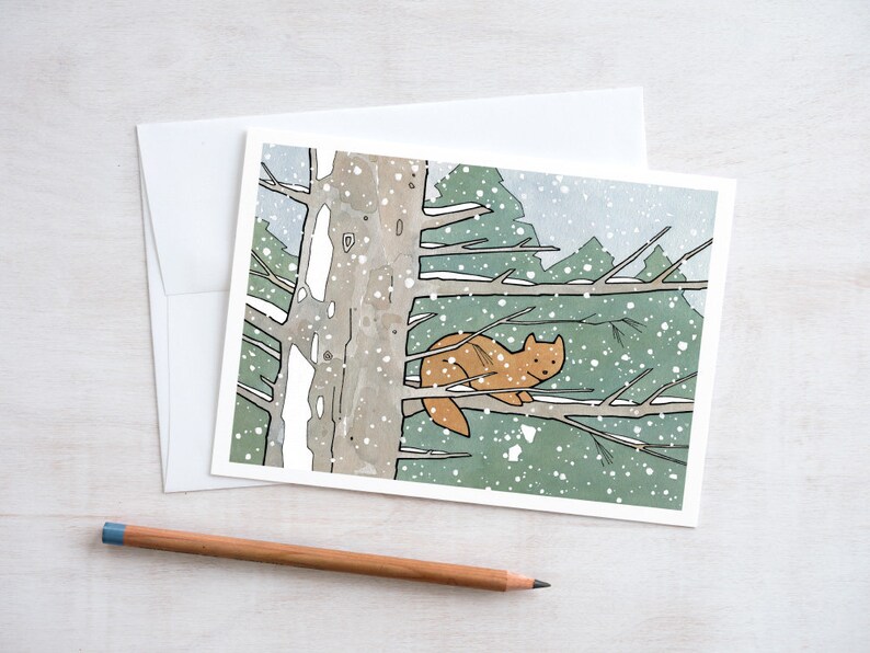 Animal Mixed Christmas Card Set 2 10 Illustrated Animal Notecards Holiday Winter Stationary image 4
