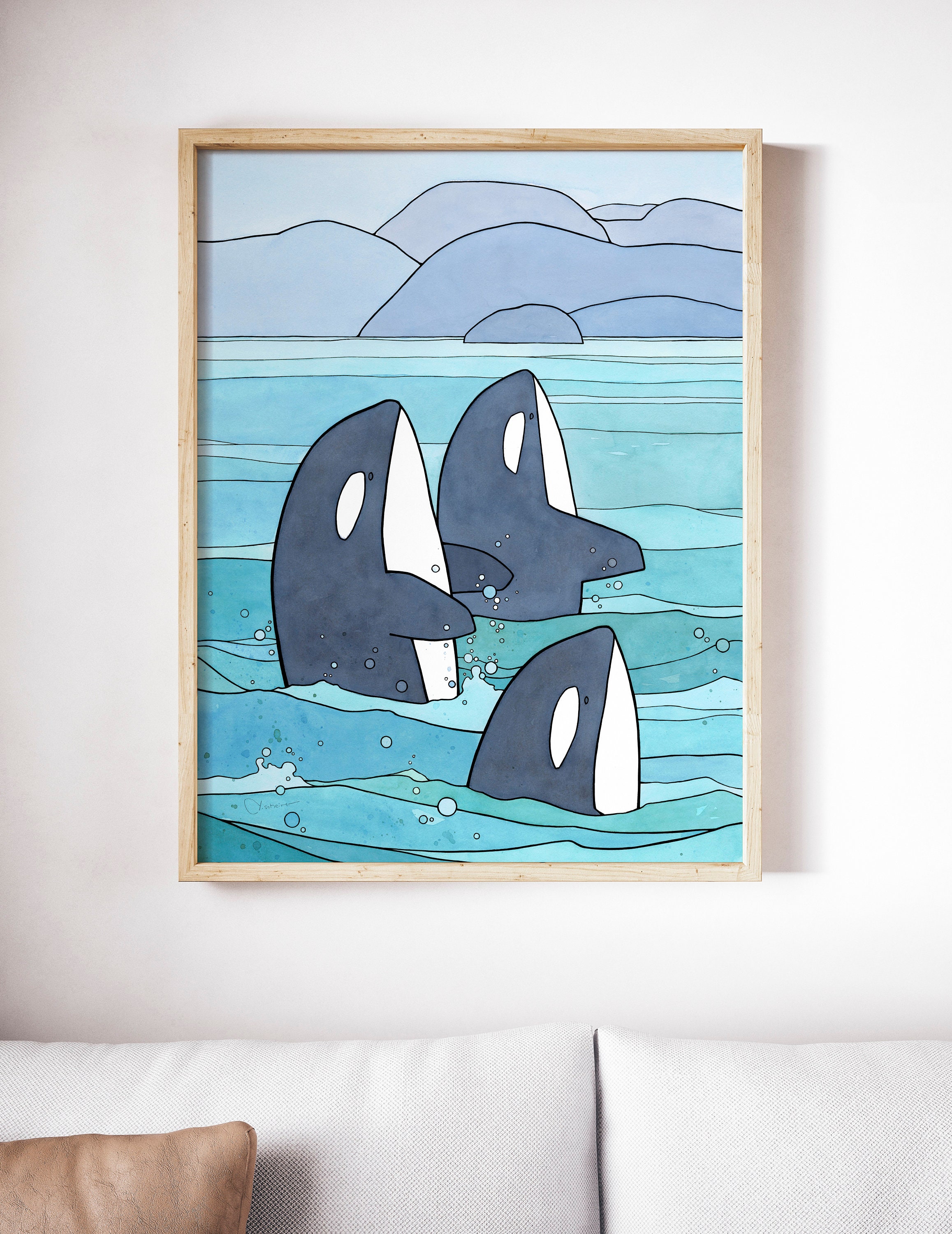 シャチのプリント、シャチのイラスト、太平洋岸北西部沿岸の保育園