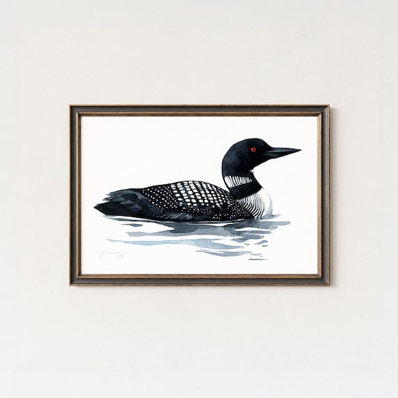 Loon Art Print Bird Watercolor Painting Coastal Wall Art, Lakehouse Decor