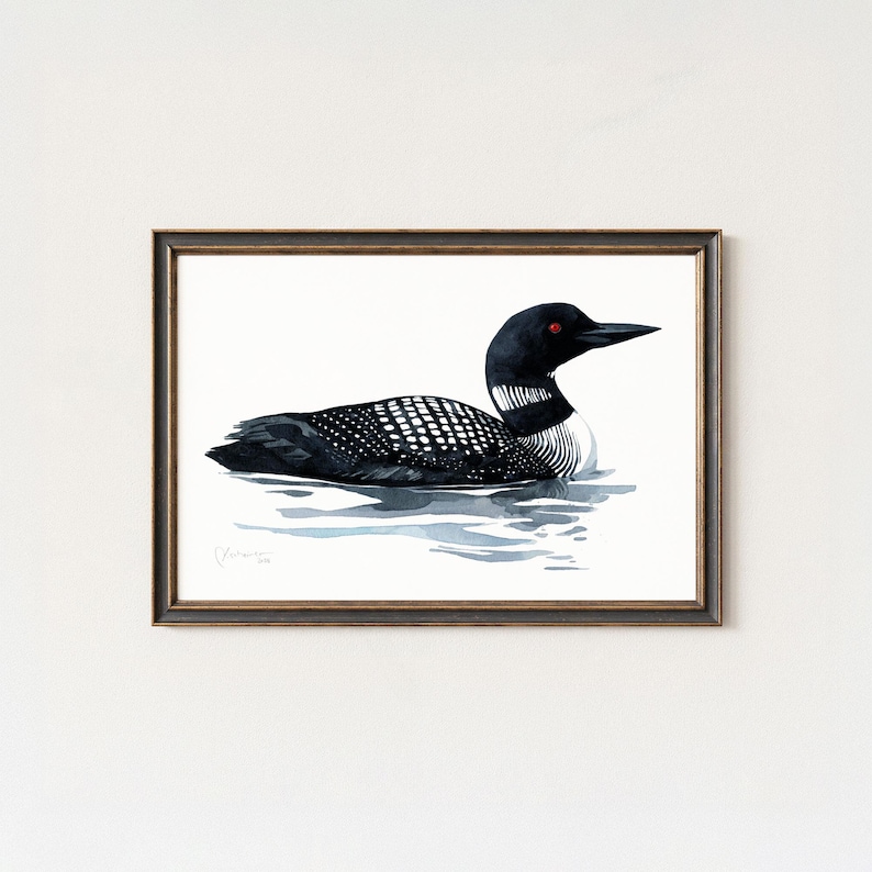 Loon Art Print Bird Watercolor Painting Coastal Wall Art, Lakehouse Decor image 1
