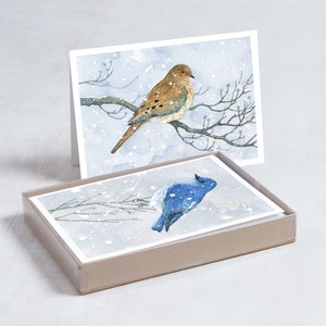 Winter Birds Holiday Cards Mixed Set 2 Birds in Snow Watercolor Christmas Card Set Festive Stationary image 7