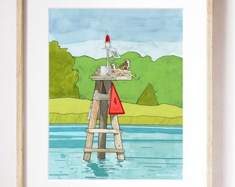 Osprey Nest Channel Marker Print Coastal Wall Art