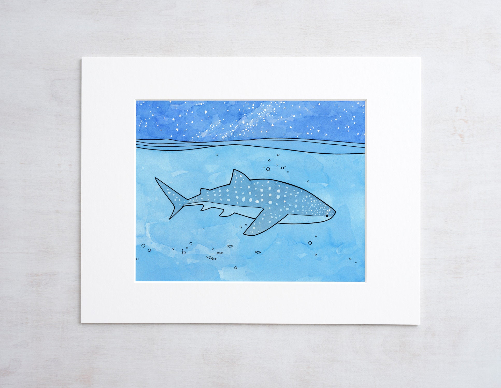 Whale Shark Ocean Watercolor Ink Illustration Print Kids Wall Art - Etsy