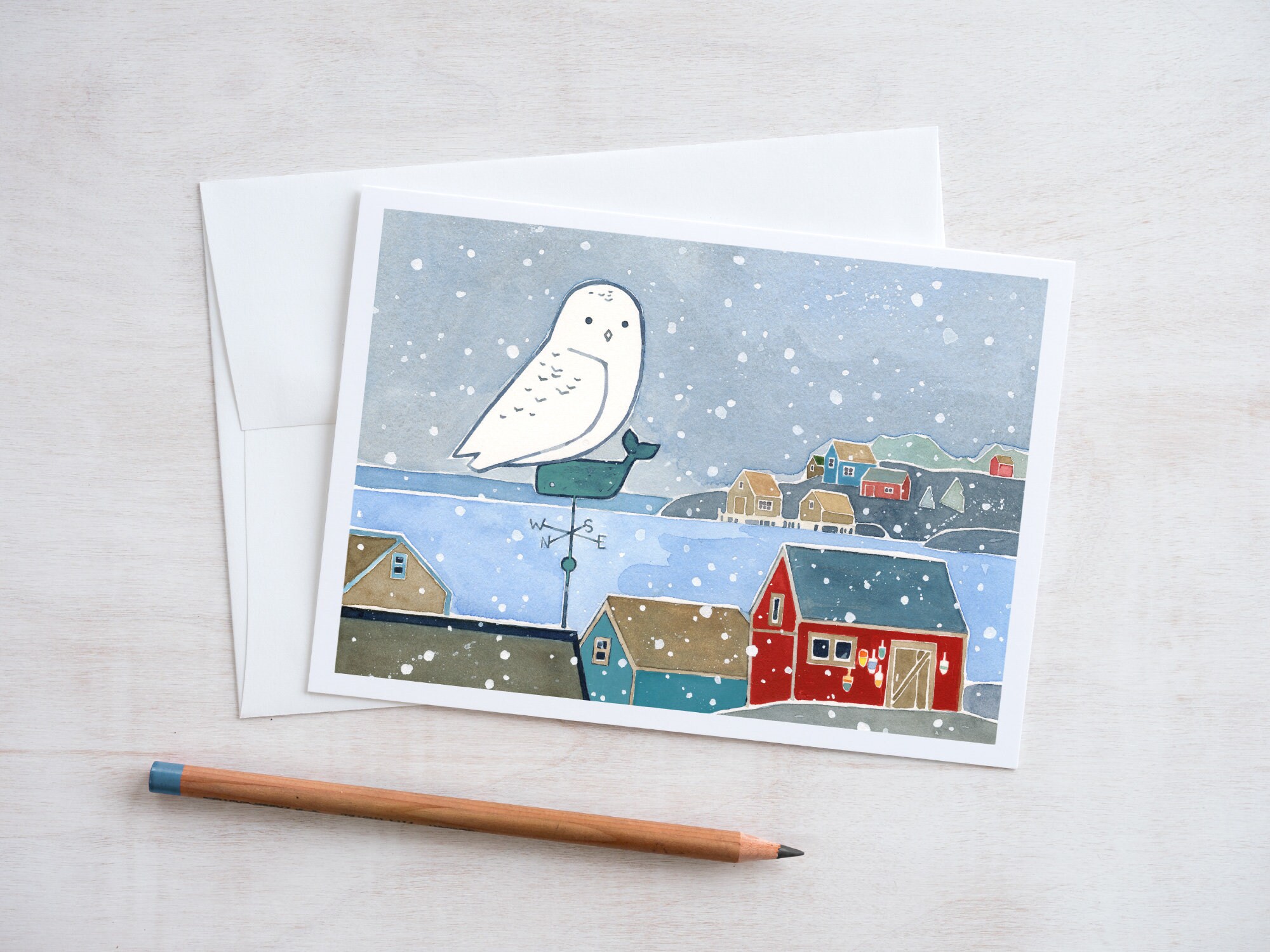 Snowy Owl Coastal Christmas Card Set Nautical Holiday Cards - Etsy
