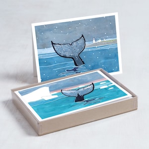 Juego de tarjetas navideñas con colas de ballena, mezcla de tarjetas navideñas náuticas