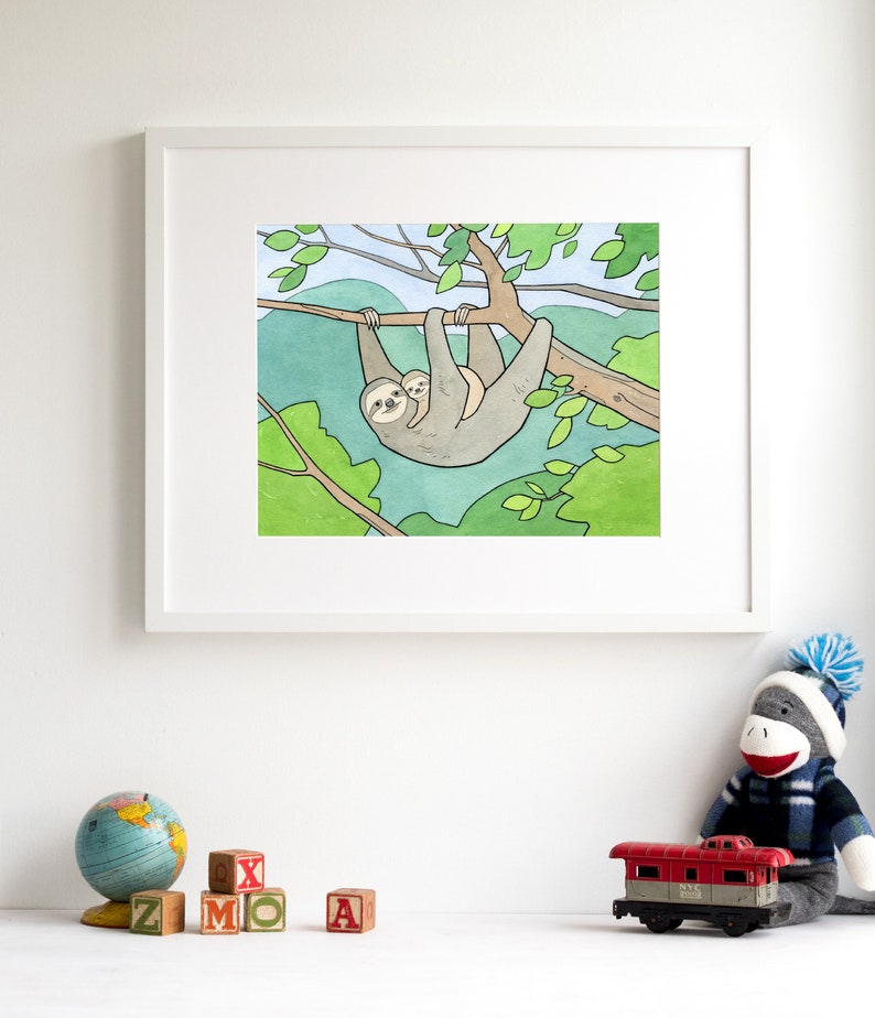 Sloth Print Childs Room Wall Art Baby Sloth Nursery Wall Art image 2