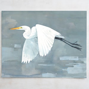 Great Egret Print Large Bird Watercolor Painting,Coastal Bird Art image 6