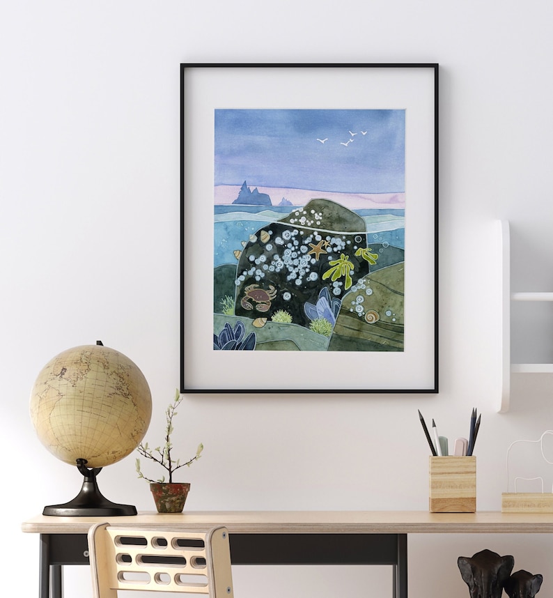 Tidepool aquarel Art Print nautische oceaan muur kunst kust muur decor afbeelding 7