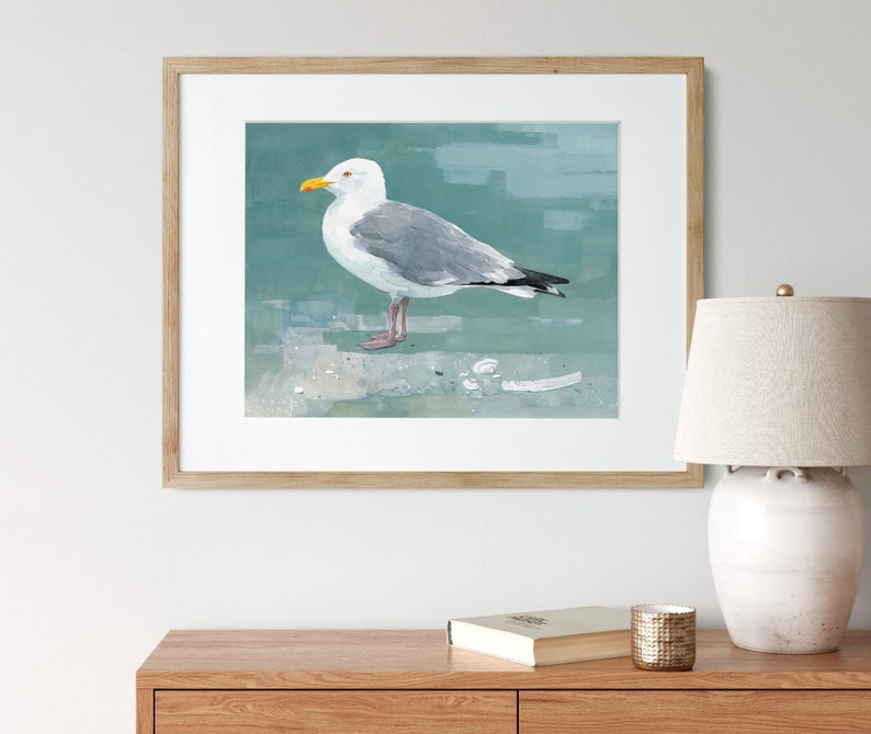 Herring Gull Beach Print Large Seagull Nautical Bird Art image 3