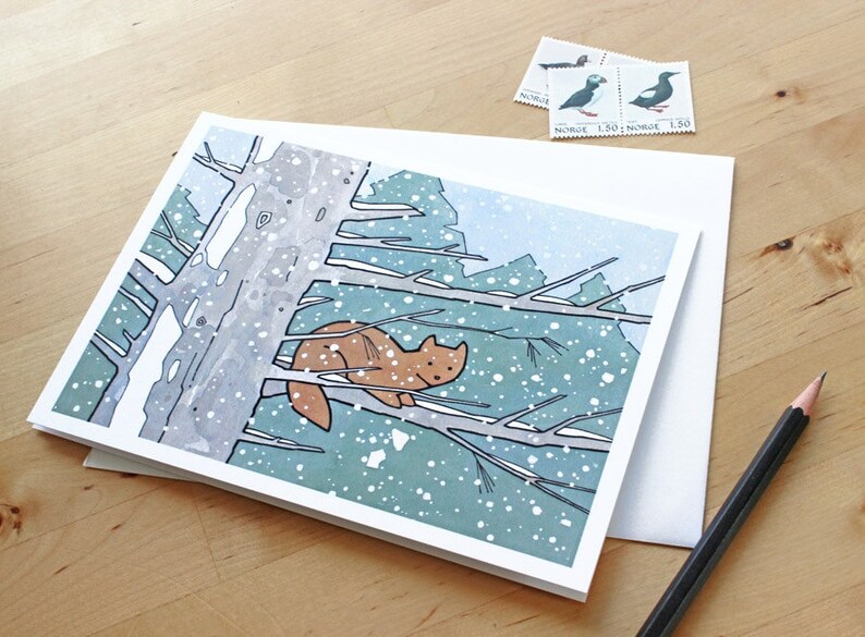 Pine Marten Christmas Card Animal Illustrated Holiday Card image 3