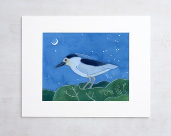 Black-crowned Night Heron Print Bird Watercolor Art
