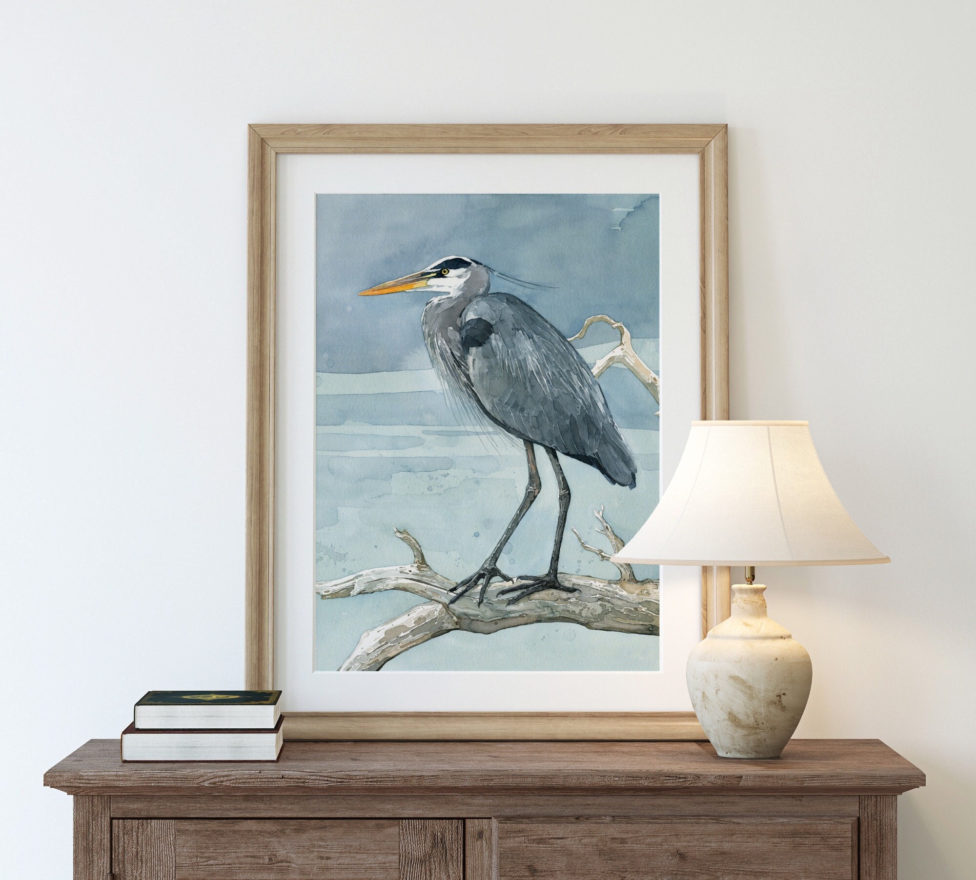 Great Blue Heron on Branch Watercolor Print Coastal Bird Painting Large  Wall Art - Etsy
