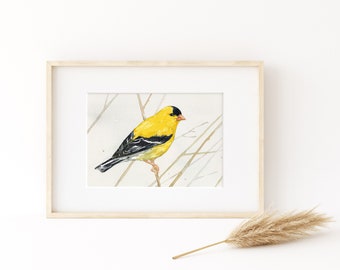 Goldfinch Print Bird Watercolor Painting Wall Art Bird Watcher Gift