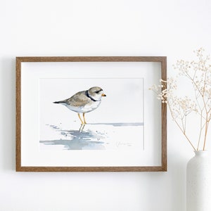 Piping Plover aquarel print strandloper strand schilderij Birdwatcher cadeau afbeelding 1