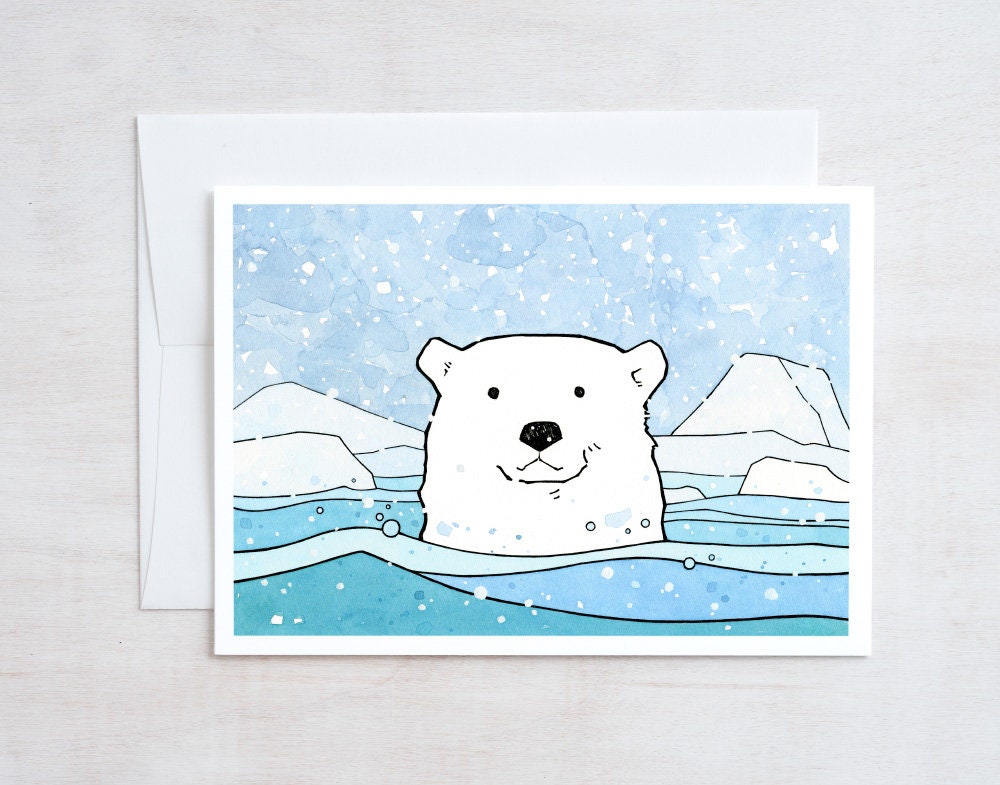 Polar Bear Holiday Card Set 10 Illustrated Cards Winter Animal ...
