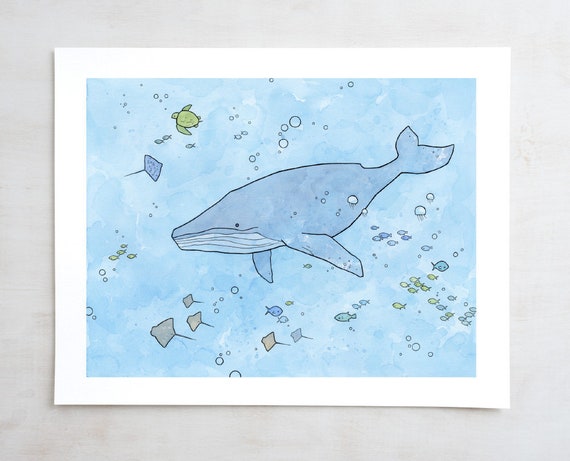 Humpback Whale Art Print Whimsical Ocean Nursery Illustration