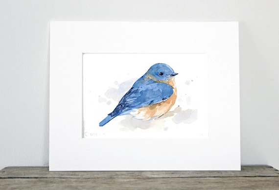 青い鳥の水彩画、鳥のプリント、バードウォッチャーへの贈り物 - Etsy 日本