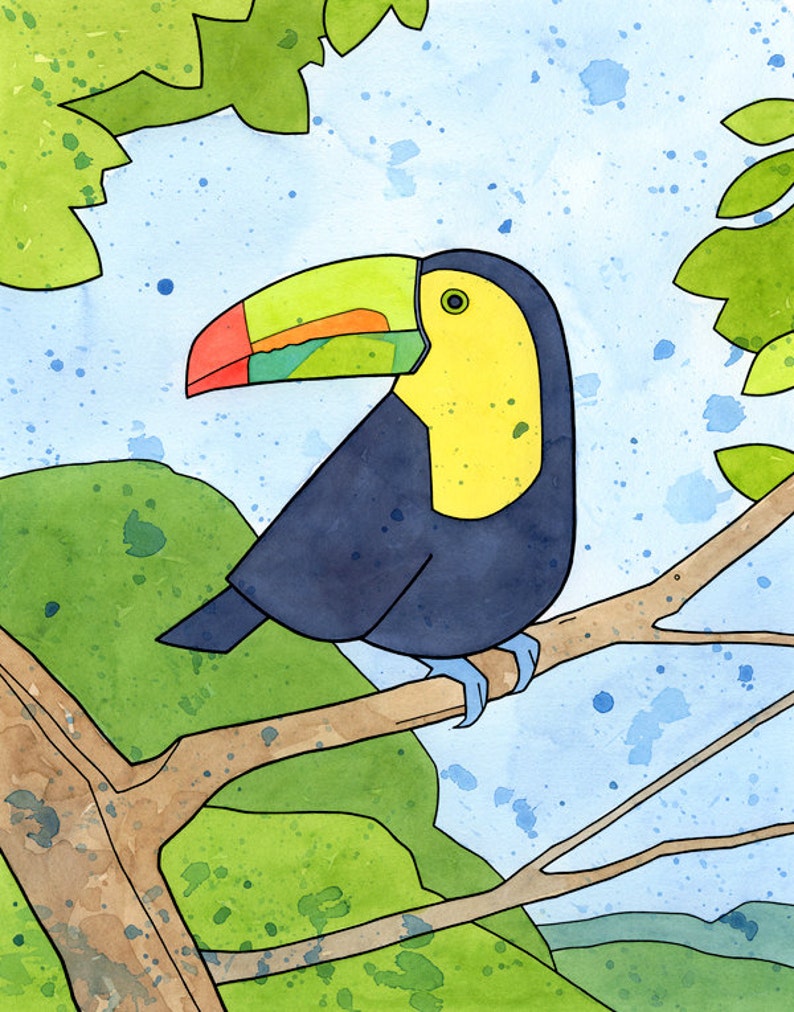 Toucan Bird Art Print Kids Room Decor Tropical Rainforest Nursery Wall Art image 2