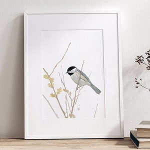 Chickadee Watercolor Print, Bird Painting, Mother's Day Gift