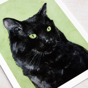 Black Cat Watercolor Painting 5x7 Print Feline Cat Lover Gift zdjęcie 3