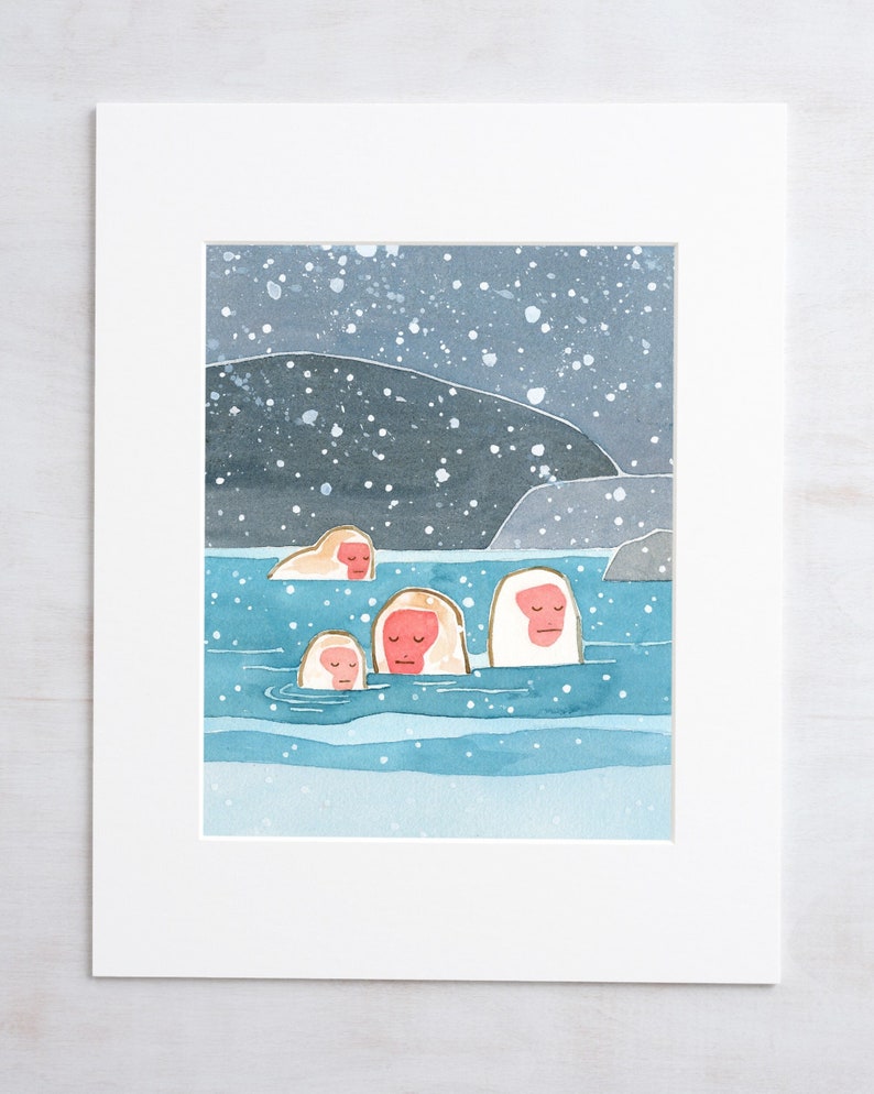 Japanese Snow Monkeys Print Snowy Winter Animal Print image 2