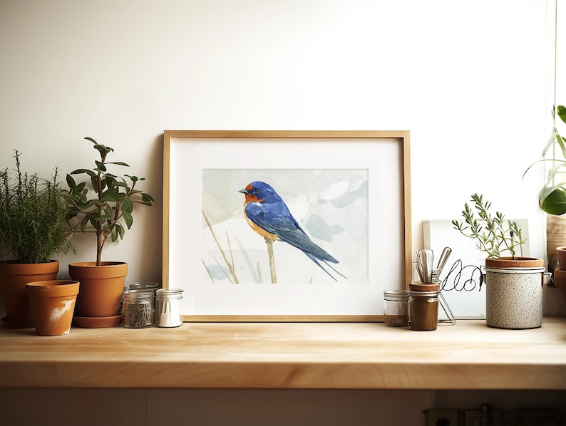 Barn Swallow Print Rustic Bird Art Watercolor Painting image 1