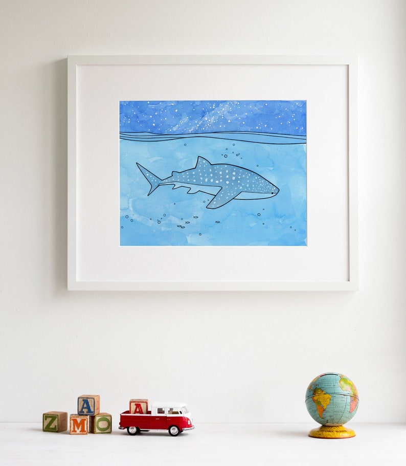 Whale Shark Ocean Watercolor Ink Illustration Print Kids Wall Art - Etsy