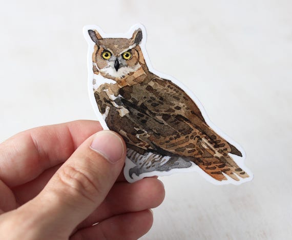Horned Owl Sticker, Waterproof Vinyl Decal, 3"