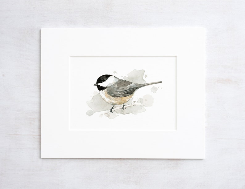 Chickadee Watercolor Painting Spring Bird Print Backyard Birdwatcher image 1