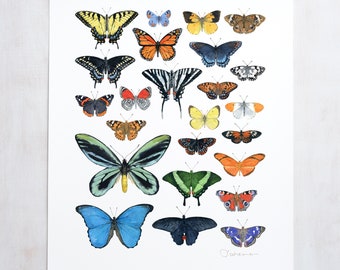 Butterflies Art Print, Watercolor Wall Decor