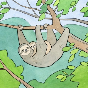 Sloth Print Childs Room Wall Art Baby Sloth Nursery Wall Art image 3