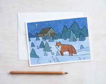 Red Fox Christmas Card Christmas Tree Farm Illustration
