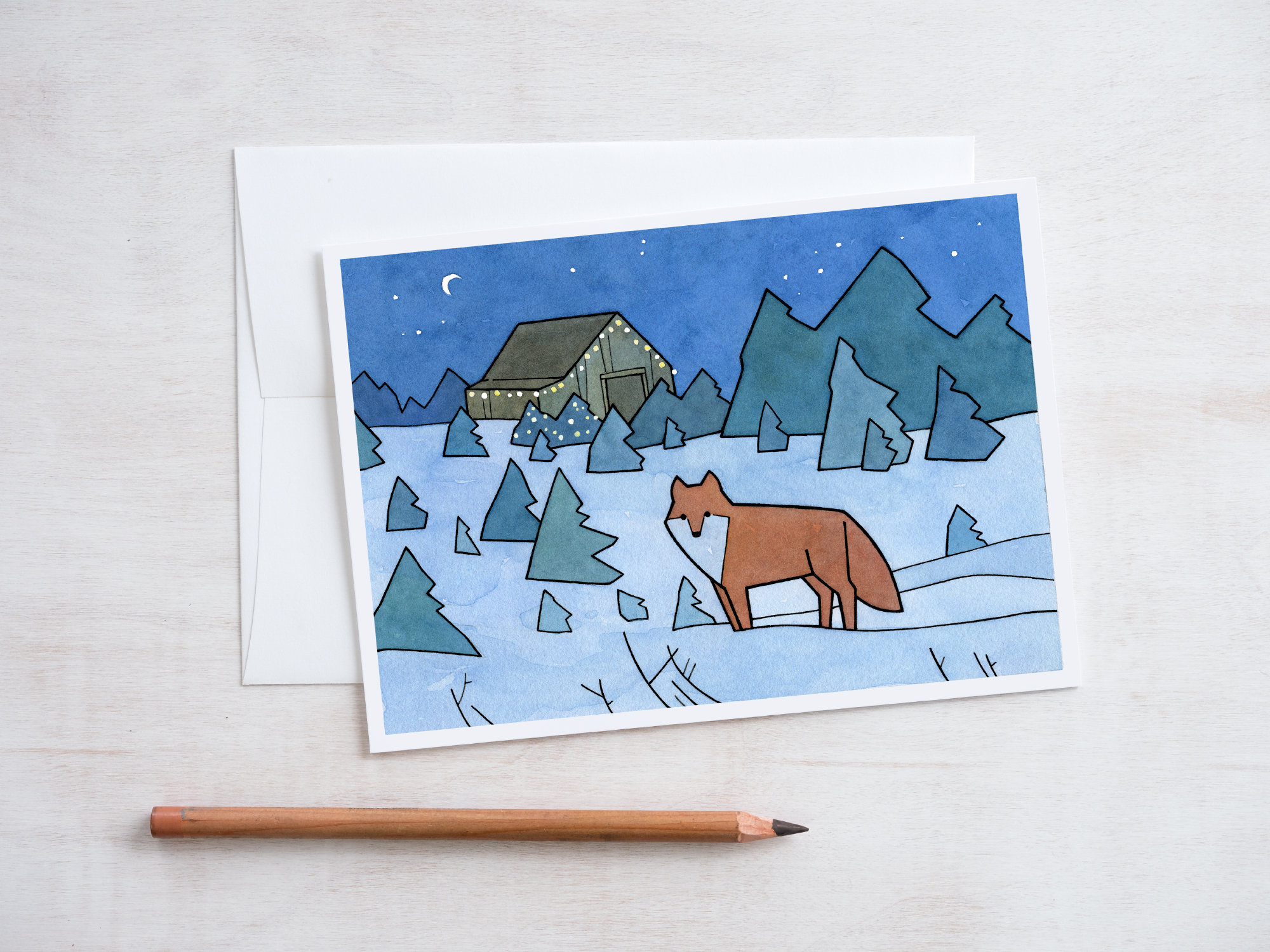 Red Fox Christmas Card Christmas Tree Farm Illustration - Etsy