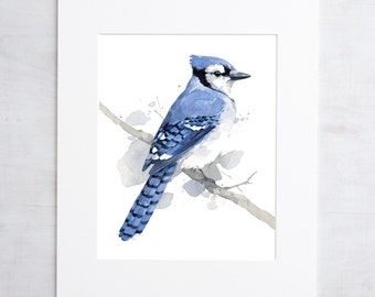 Impressão de pássaro gaio-azul, pintura em aquarela, arte impressa, presente para observadores de pássaros